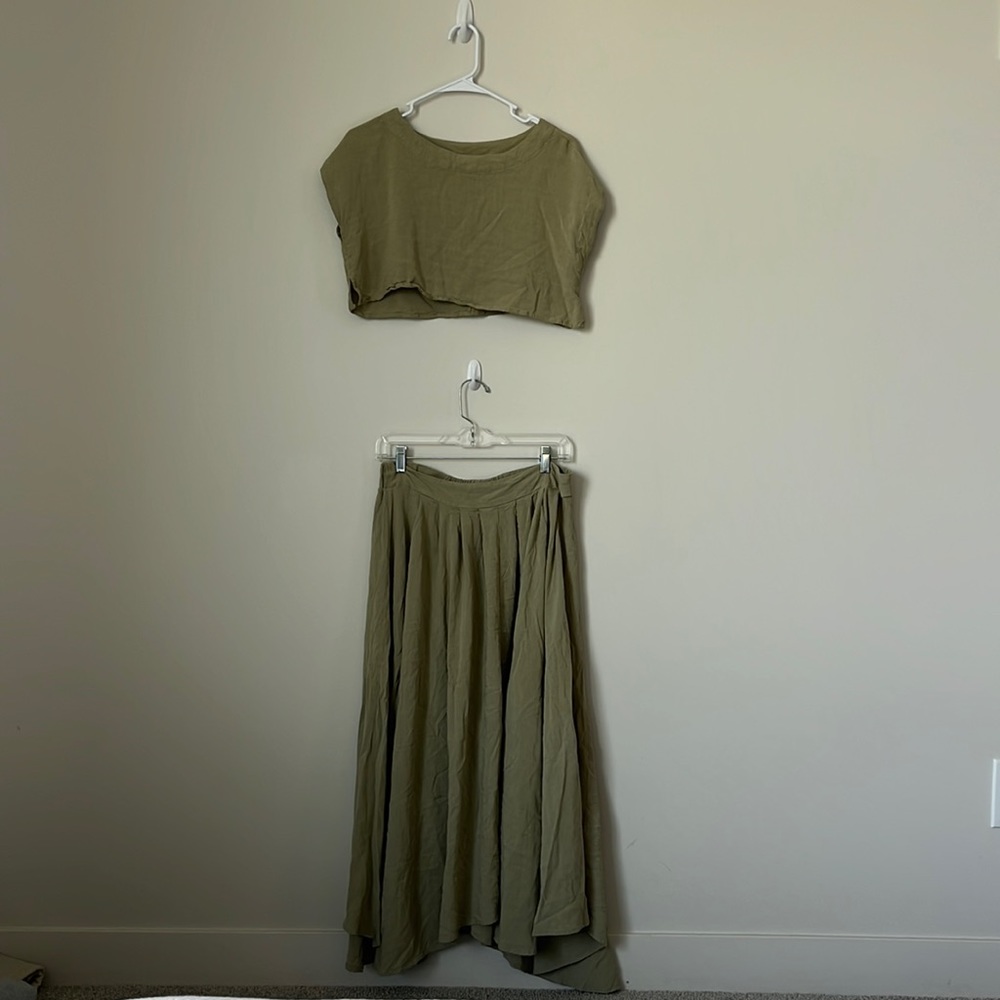 Sage Green Matching Shirt and Shirt Set! Top is a small and skirt is a large